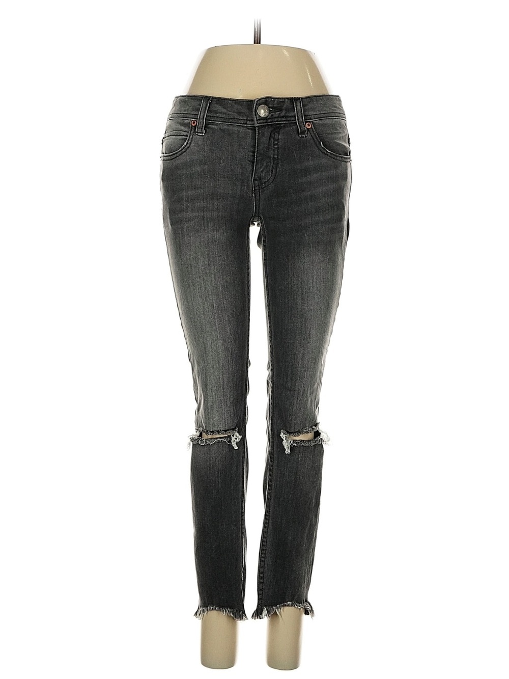 We The Free Black Gray Skinny Distressed Knee Jeans